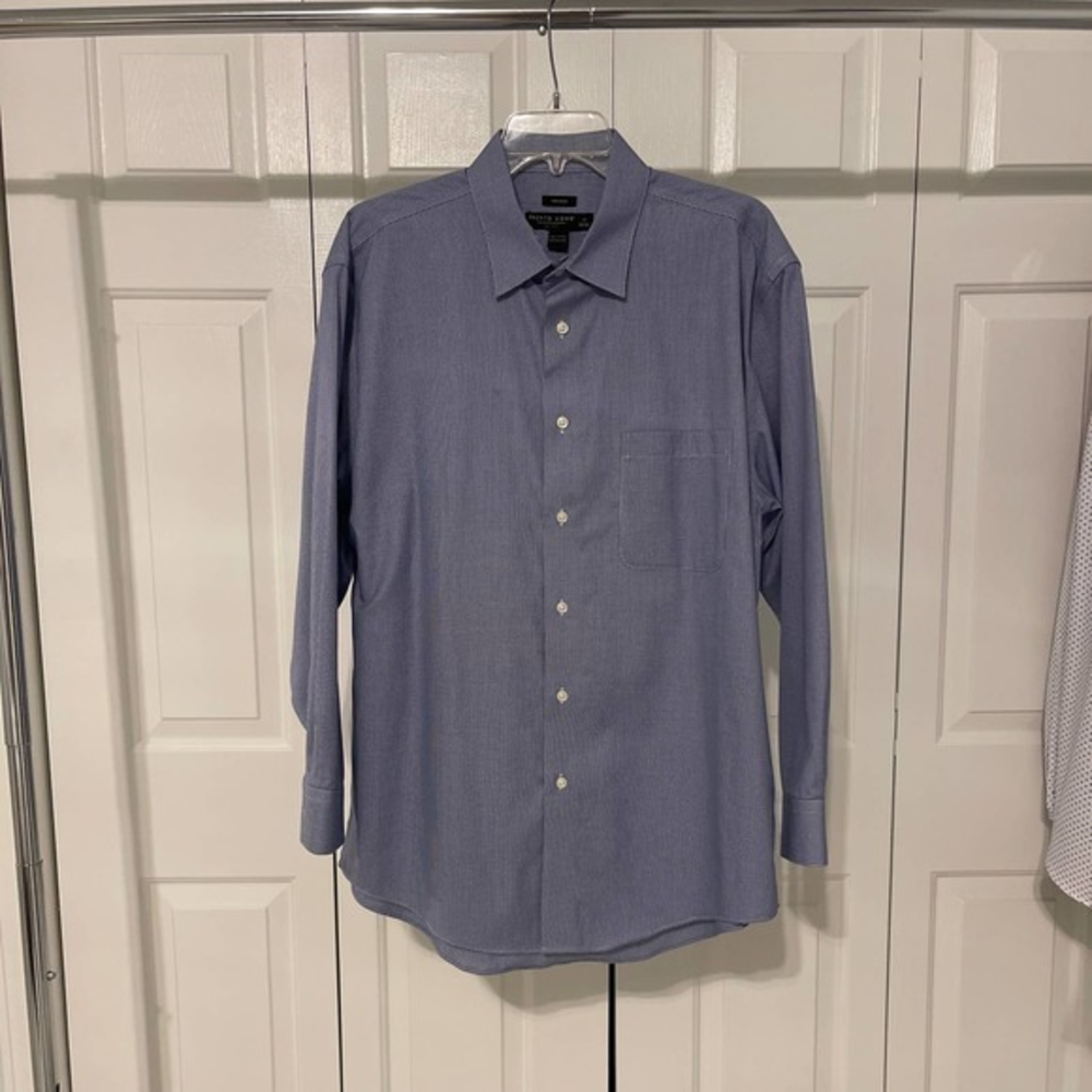 Pronto Uomo Mens Non-Iron‎ Dress Shirt Blue Micro Houndstooth 17 32/33 Cotton